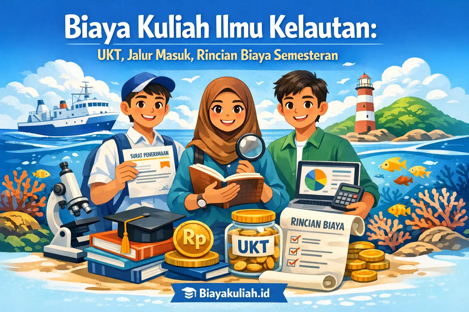 Ilustrasi biaya kuliah ilmu kelautan dan aktivitas praktik lapangan di pesisir