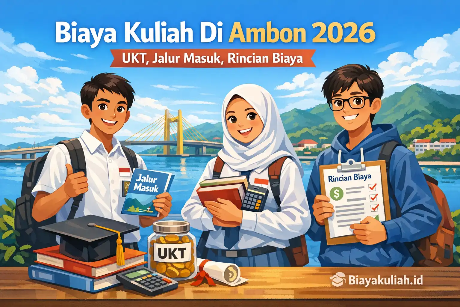 Ilustrasi kampus dan perhitungan biaya kuliah di Ambon 2026