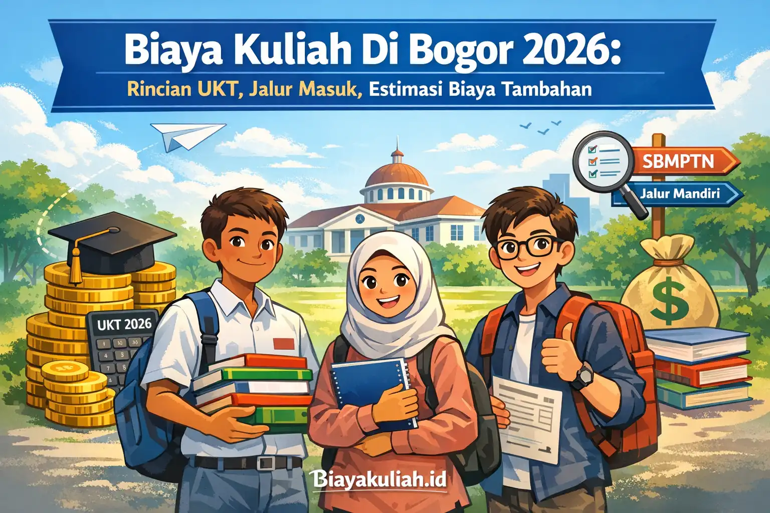 Biaya kuliah di Bogor 2026: ilustrasi mahasiswa menghitung biaya kampus