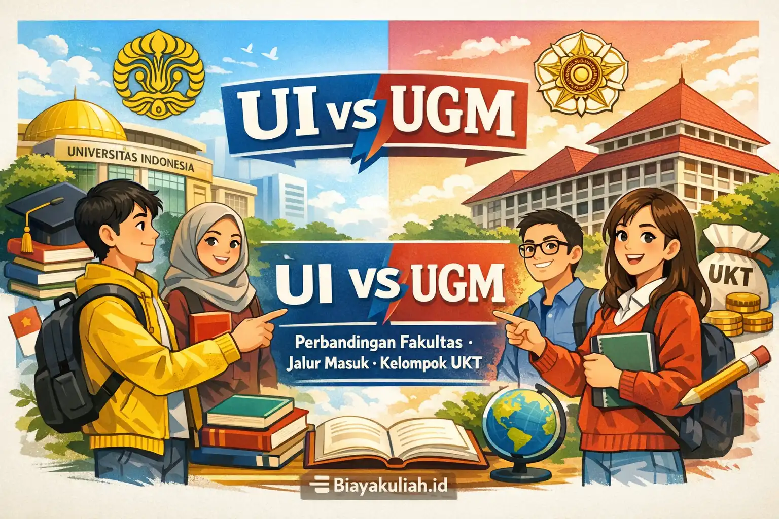 Perbandingan UI vs UGM: kampus, jalur masuk, UKT, dan biaya hidup 2026