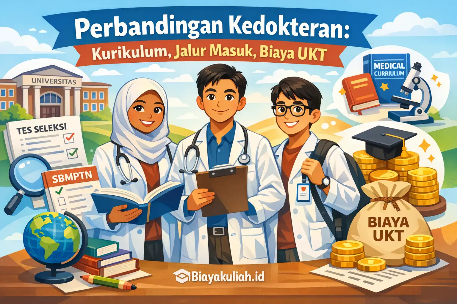 Ilustrasi perbandingan kedokteran: kurikulum, jalur masuk, dan biaya UKT