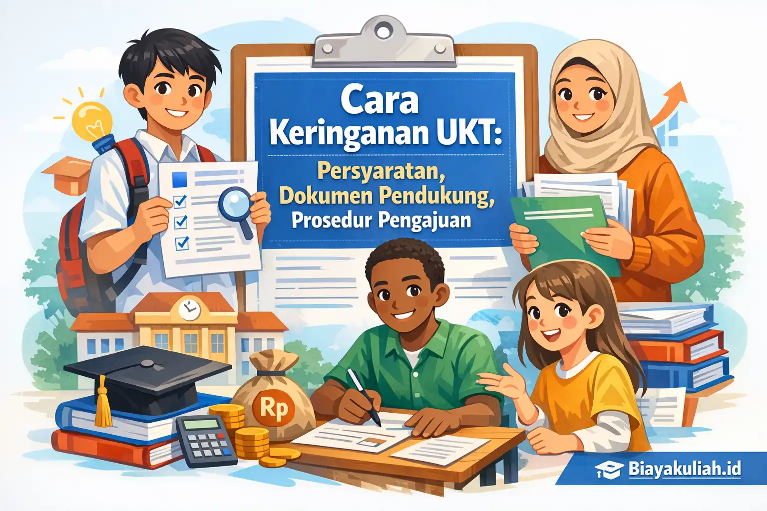 Ilustrasi mahasiswa mengurus cara keringanan UKT di kampus