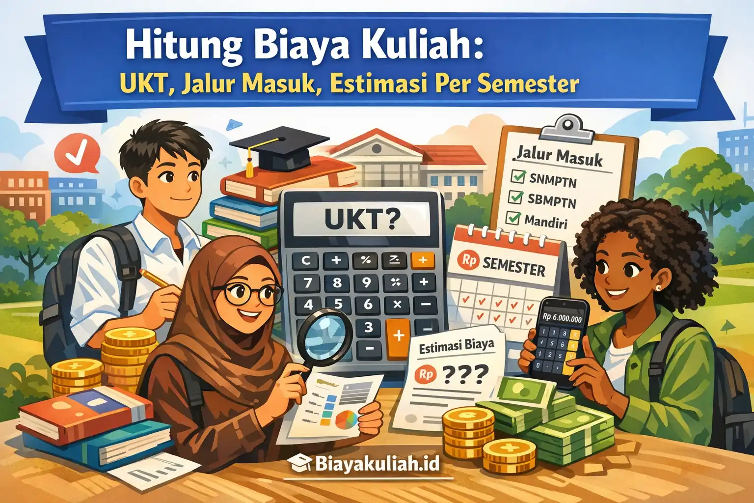 Ilustrasi menghitung biaya kuliah UKT jalur masuk dan estimasi per semester
