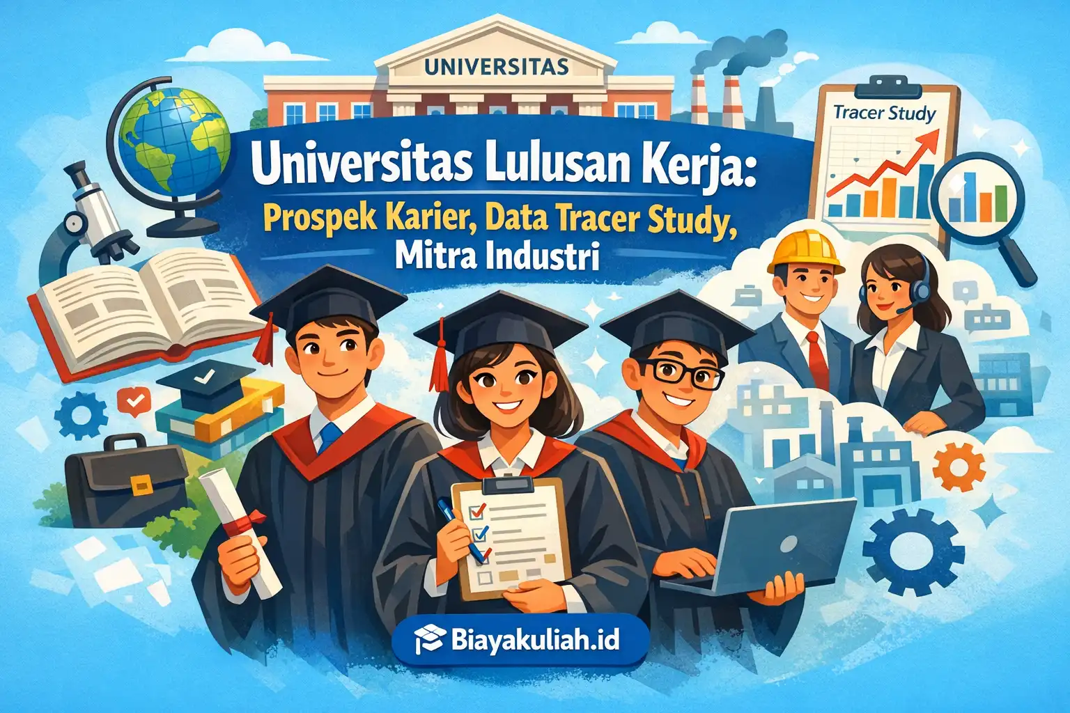 Ilustrasi memilih universitas lulusan kerja dengan data tracer study dan mitra industri