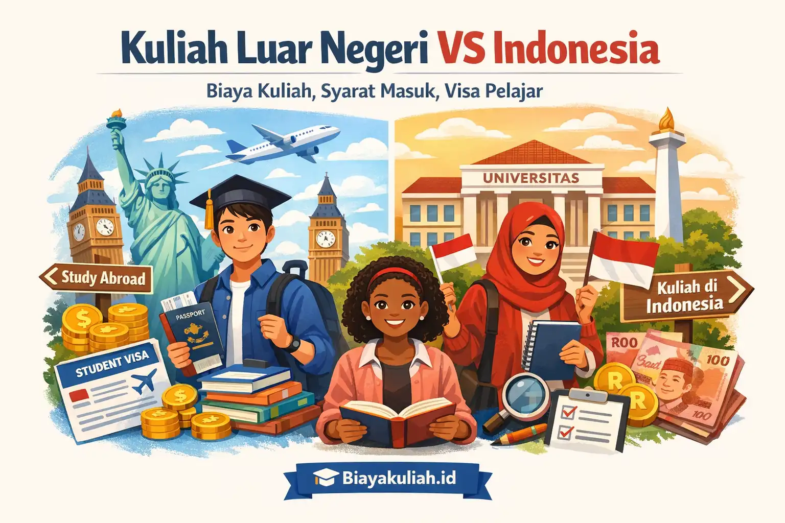 Perbandingan kuliah luar negeri vs Indonesia dari sisi biaya, syarat masuk, dan visa pelajar